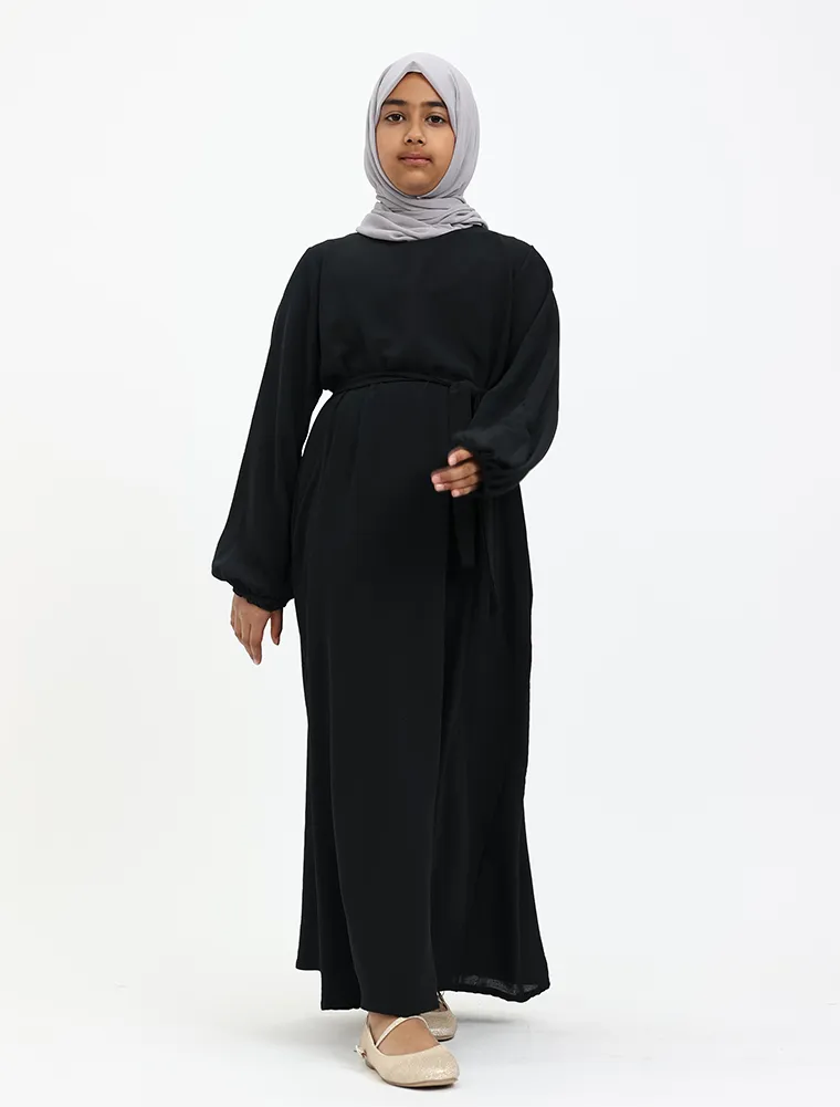 Black Linen Feel Essential Girls Abaya